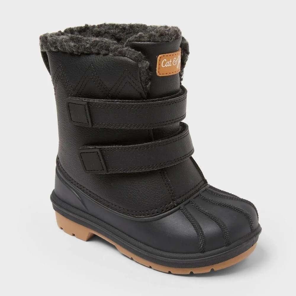Cat & Jack Toddler Boy Denver Waterproof Snow Boots Black 12 New